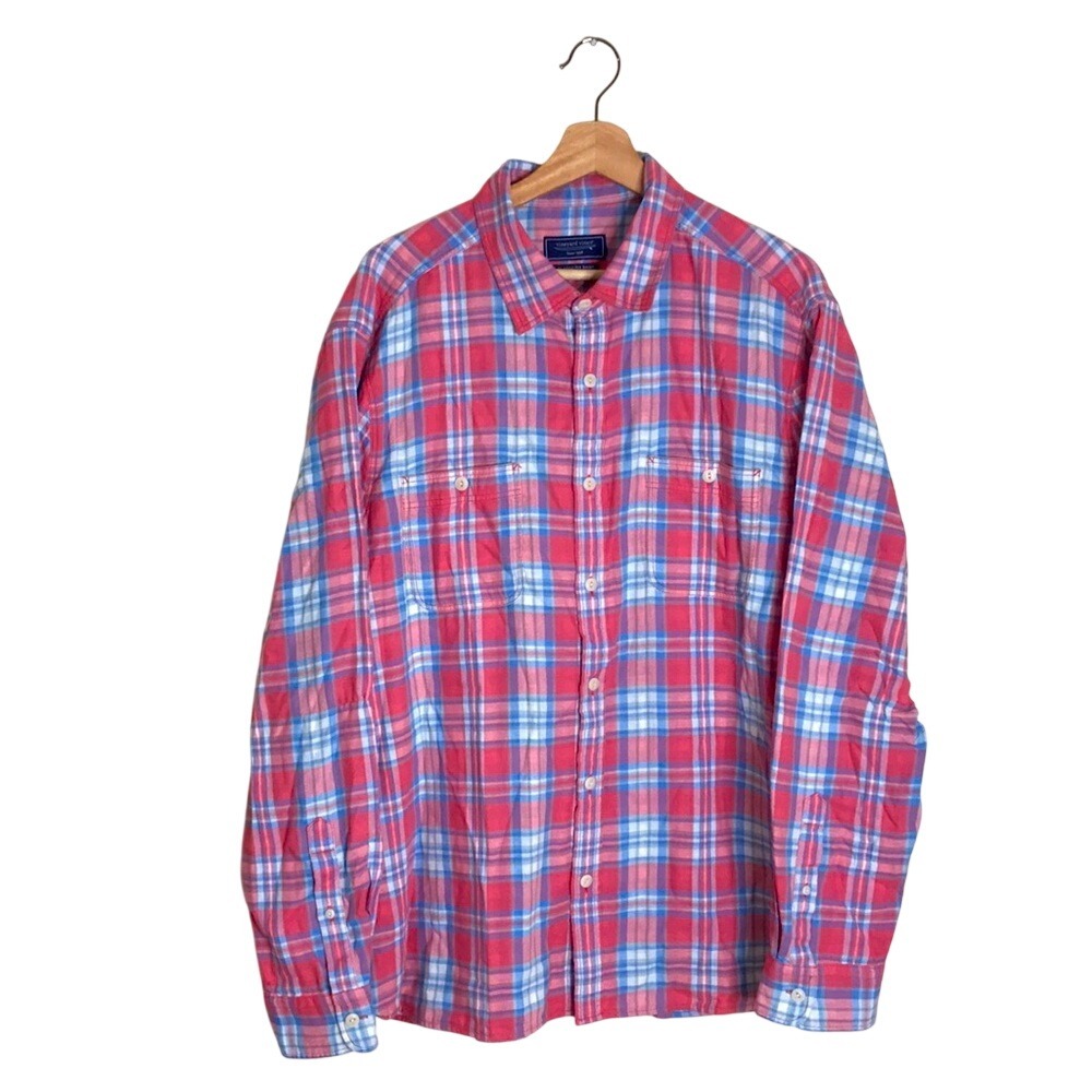 Vineyard Vines Men's Classic Fit Plaid Flannel Shirt Pink Blue XL